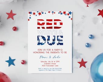 Red White And Due Baby Shower Invitations Editable, Baby Number Two Announcement, 4th of July Baby Shower Invite, All American Baby Shower