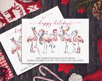 Editable Flamingo Christmas Invitation | Tropical Holiday Party Invitation | Christmas In July | Flamingle and Jingle Invitation Template