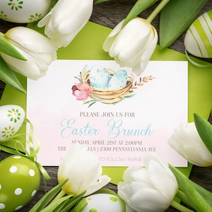 Easter Brunch Invitation Digital Download, Easter Family Luncheon Invitation Printable, Easter Party Invite Editable, Friends Easter Dinner