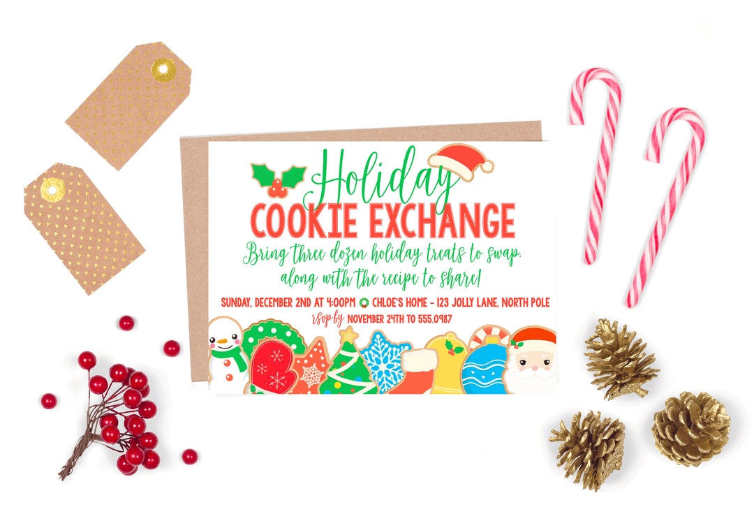 Editable Holiday Cookie Exchange Invitation Christmas Cookie Party