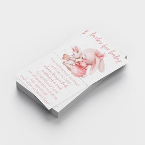 Livres roses modifiables pour bébé Insert Téléchargement numérique | Demandez des livres au lieu d’une carte | Invitation à une fête prénatale avec lapin