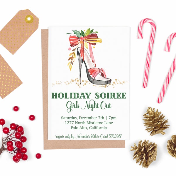 Editable Holiday Soiree Christmas Printable Invitation Digital Download Girls Christmas Party | All Girls Christmas Invitation Holiday Party