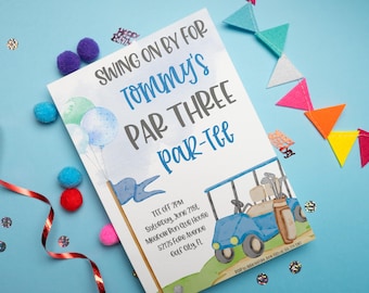 Par Three Birthday Invite Boy Editable, Putt Putt Golf Birthday Invitation Boy Printable, Mini Golf 3rd Birthday Party Invite Toddler Boy