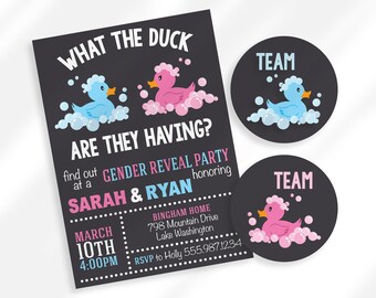 Editable What The Duck Gender Reveal Invitation Instant Download And Gender Reveal Stickers | Team Gender Reveal Voting Stickers Boy Girl