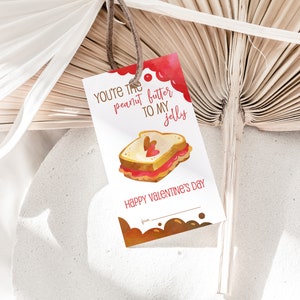 Bewerkbare pindakaas aan mijn Jelly Valentine Tag, PB & J Valentine Card, Valentijnsdag Cadeau Tag, Valentijn Cadeaus School Klasgenoot Snack