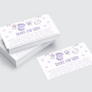 Paarse boeken voor baby Insert Instant Digital Download Verzoekboeken in plaats van een kaart | Baby shower uitnodiging bijlage boek verzoek invoegen