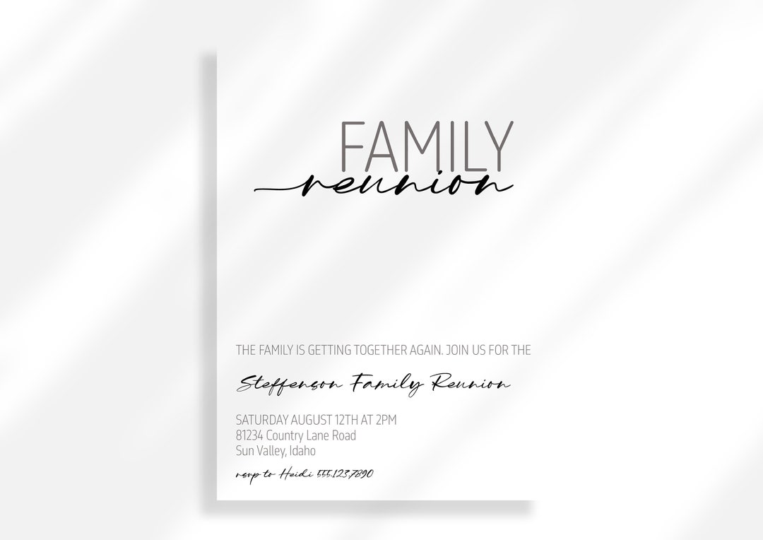 Editable Minimalist Family Reunion Printable Invitation Template Family