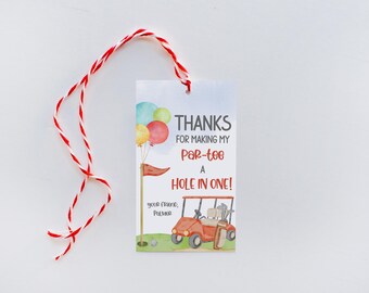 Hole In One Golf 1st Birthday Party Favor Par-Tee Birthday Tag Printable, Editable Thank You Tags Mastered First Year Birthday Party Favor