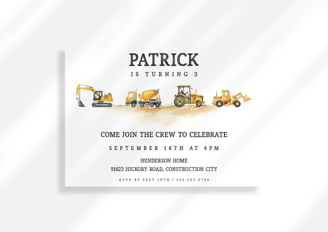 Editable Construction Birthday Invitation for Instant Digital Download Printable Invitation