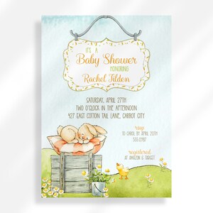 Editable Bunny Baby Shower Invitation | A little Bunny Is On The Way Gender Neutral Baby Shower | Easter Baby Shower Invite | Bunny Theme