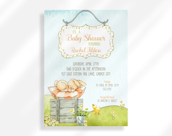 Editable Bunny Baby Shower Invitation | A little Bunny Is On The Way Gender Neutral Baby Shower | Easter Baby Shower Invite | Bunny Theme