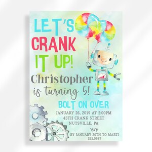 Editable Robot Birthday Invitation for Instant Digital Download | Printable Invitation Template | Kids Birthday Party Crank It Up