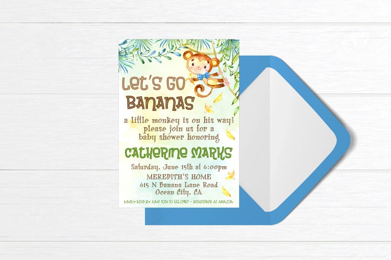 Editable Lets Go Bananas Baby Shower Invitation Monkey Theme Printable Invitation Template