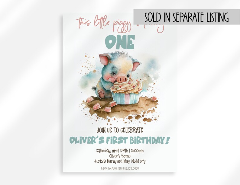 Editable Pig Birthday Invitation First Birthday Invitation Girl Farm