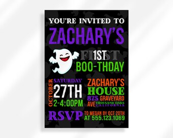 First Halloween Birthday Invitation Boy Printable, 1st Boo Day Invite Boy Digital Download, Spooky One Birthday Party evite Boy Editable