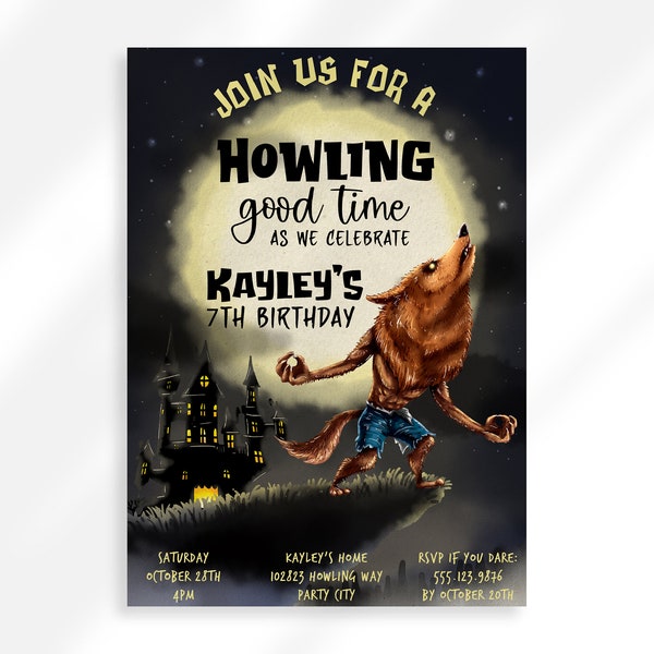 Editable Werewolf Birthday Invitation | Kid Halloween Party Invite | Halloween Birthday Invite | Howling Good Time | Werewolf Invitation