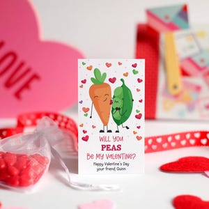 Carte de Saint-Valentin aux légumes pour enfants, petits pois, soyez ma Saint-Valentin pour enfants, étiquettes de Saint-Valentin imprimables mignonnes pour l'école, Saint-Valentin amusantes modifiables
