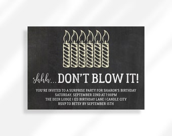 Editable Surprise Birthday Invitation Digital Download | Don&#39;t Blow It Shhh Its A Surprise | Birthday Candle Invite | Birthday Party Any Age