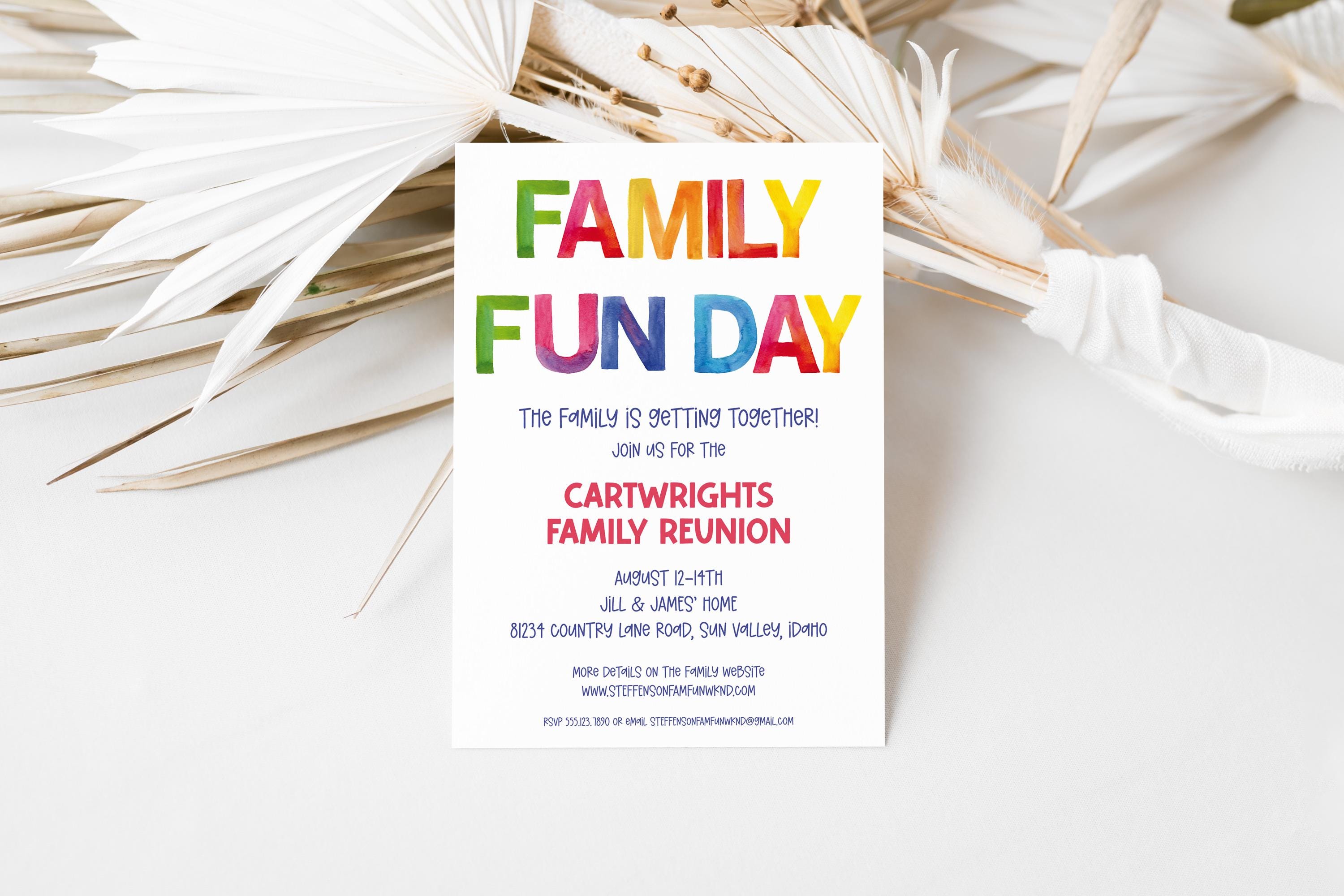 Family Fun Day Flyers Editable Family Reunion Invitation Template Family Party Colorful Family Fun Reunion Party Rainbow Invitation