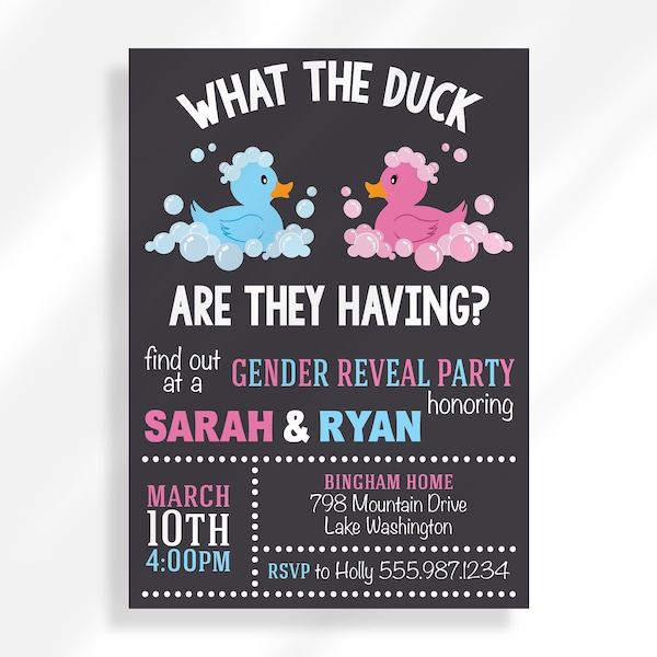 Editable What The Duck Gender Reveal Invitation for Instant Digital Download | Printable Invitation Template | What The Duck Is It He or She