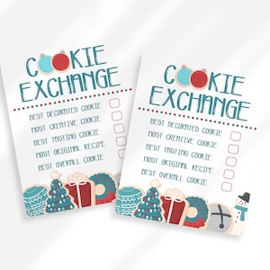 Editable Red and Blue Cookie Exchange Voting Ballots | Holiday Cookie Swap Awards Cards | Cookie Voting Ballot Cards Holiday Cookie Contest