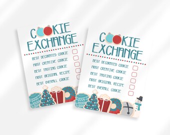 Editable Red and Blue Cookie Exchange Voting Ballots | Holiday Cookie Swap Awards Cards | Cookie Voting Ballot Cards Holiday Cookie Contest