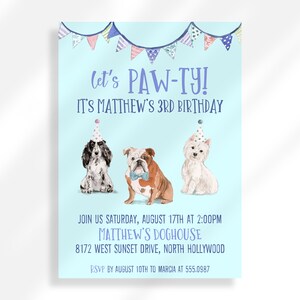 Faire-part d&#39;anniversaire chien modifiable à télécharger | Modèle d&#39;invitation imprimable | Fête d&#39;anniversaire d&#39;enfants