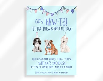 Editable Dog Birthday Invitation for Instant Digital Download | Printable Invitation Template | Kids Birthday Party Dog Puppy Party