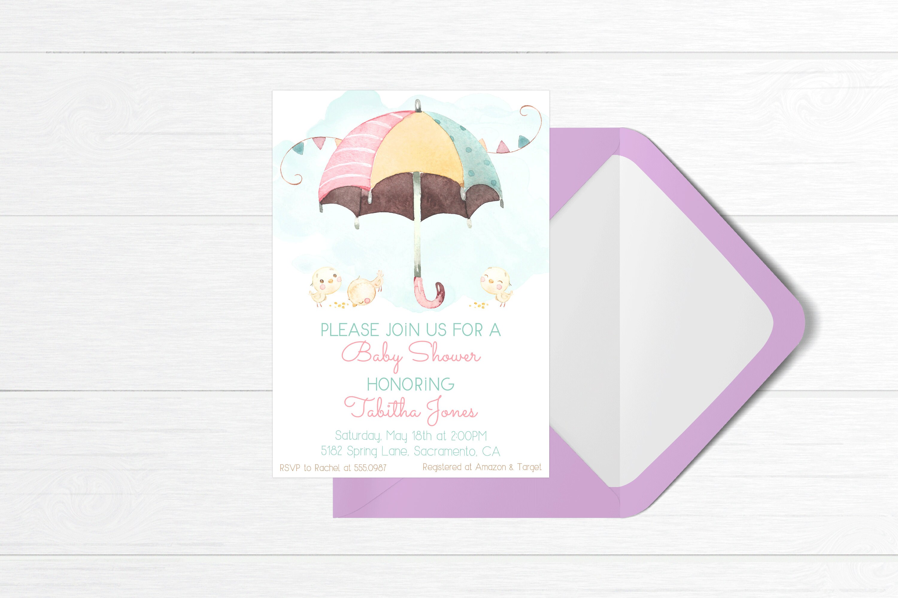 Editable April Showers Bring May Flowers Baby Shower Invitation
