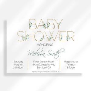 Editable Eucalyptus Baby Shower Invitation for Instant Digital Download | Printable Invitation Template | Gender Neutral Baby Shower