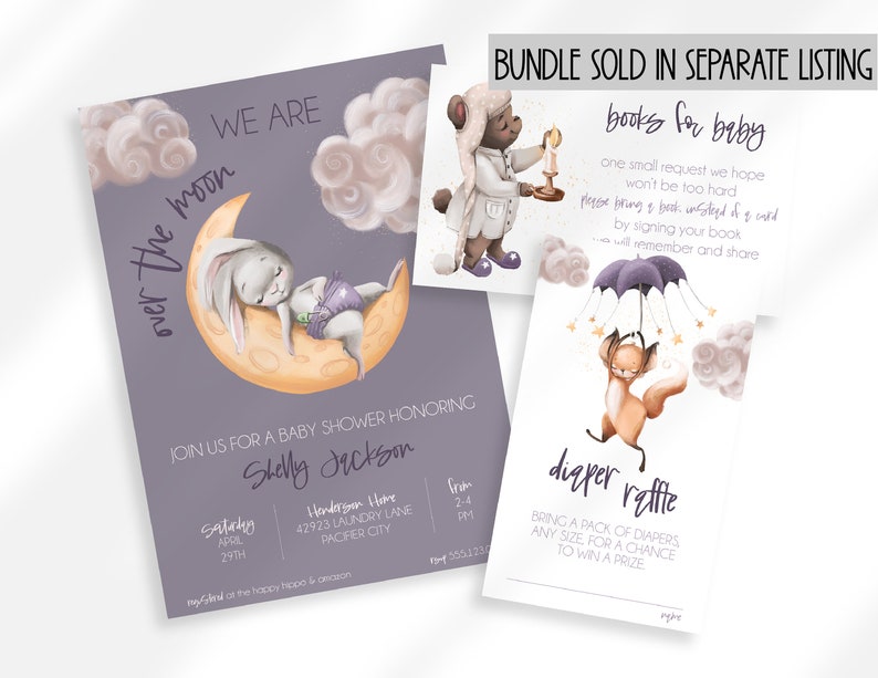 Diaper Raffle Card Printable, Over the Moon Baby Shower Invitation ...