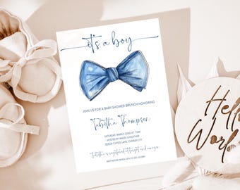 Its A Boy Baby Shower Invitations Blue Bow Baby Shower Invites Editable Baby Sprinkle Brunch Invitation Nesting Party Blue Coquette Bow Baby