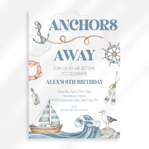 Editable Nautical Birthday Party Invitation | Sail Boat Birthday Invite Instant Download | Nautical Marine Theme Birthday Invitation For Boy