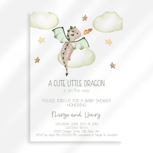 Editable Green Dragon Baby Shower Invitation | Dragon Baby Shower Theme | Dragon Baby Announcement Digital | Mythical Creatures Baby Shower