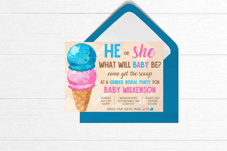 Editable Whats the Scoop Gender Reveal Invitation Digital Download Ice