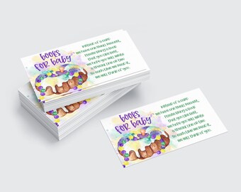 Books For Baby Request Card Printable, King Cake Mardi Gras Baby Shower Invite Insert Card Editable, Bring A Book Instead Of A Card Sip And
