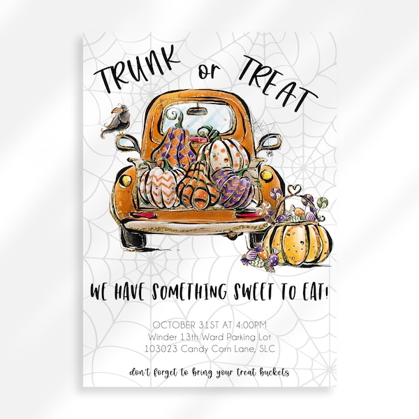 Editable Trunk Or Treat Invite | Trunk Or Treat Flyer | Community Halloween Event | Kids Halloween Trick Or Treat | Halloween Party Invite