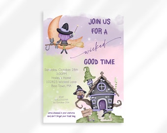 Editable Wicked Good Time Invitation | Purple Witch Halloween Invitation Kid Halloween Party Invite | Kid Halloween Costume Party Invitation