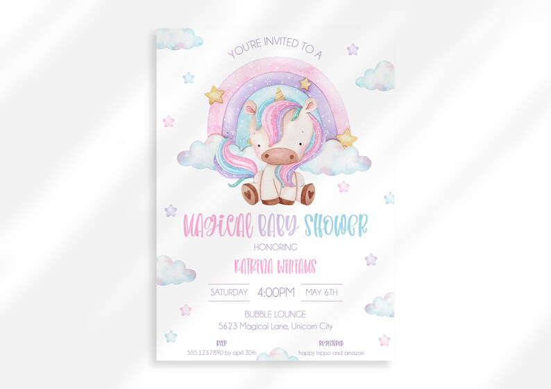 Editable Unicorn Baby Shower Printables Unicorn Rainbow - Etsy