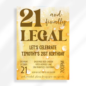 Editable 21st Birthday Invitation Template | 21 And Finally Legal | Beer Birthday Invitation | 40th 50th Birthday | Cheers And Beers