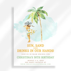 Editable Sun Sand Drink In My Hand Birthday Party Invite Instant Download | Beach Trip Printable Invitation Template | Bachelorette Invite
