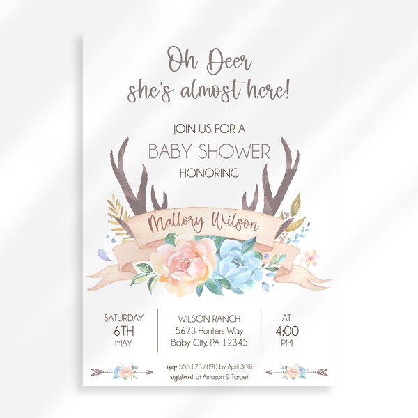 Oh Deer a Baby Girl is Almost Here Baby Shower Invitation - Etsy