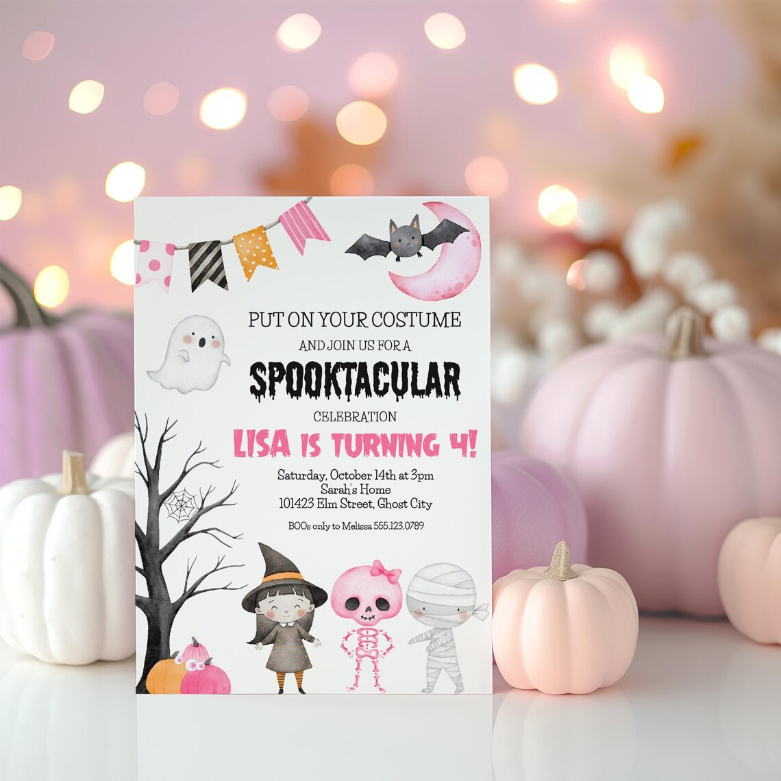 Editable Pink Halloween Birthday Party Invitation for Girl | Pink ...