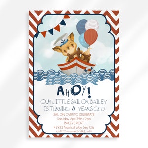 Editable Sailor Birthday Party Invitation | Sail Boat Birthday Invite | Nautical Birthday | Nautical Marine Theme Birthday Invitation Boy