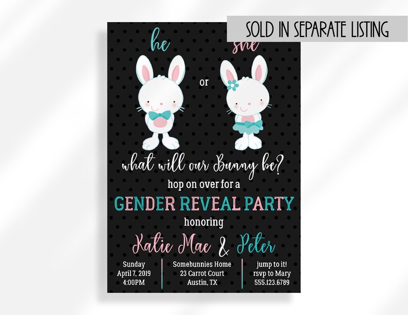 Editable Easter Gender Reveal Invitation Some Bunny New Instant