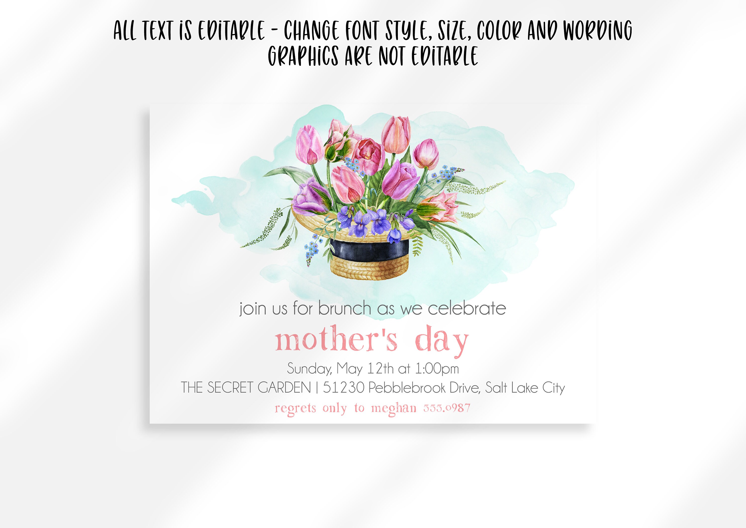 Editable Mothers Day Brunch Invitation Floral Printable Invitation ...