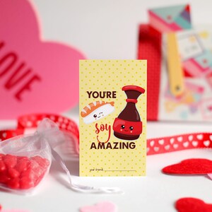 You&#39;re Soy Amazing Valentine | Sushi Valentine&#39;s Day Printable | Kids Classroom Valentine Card Download | School Valentines Day Tag