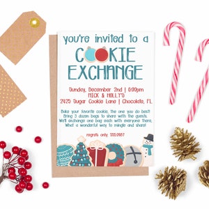 Editable Christmas Cookie Exchange Invitation | Cookie Party Invitations | Cookie Swap Invites | Red Blue Holiday Cookie Exchange Ornament