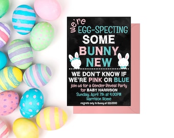 Editable Easter Gender Reveal Invitation | Some Bunny New Instant Download | Invitation Template | Easter Bunny Invitation Gender Party