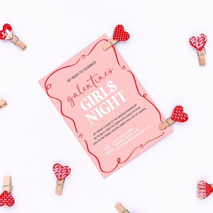 Bewerkbare Galentines Day nodigt Galentines Day-feestuitnodiging uit Dames Valentijnsdagfeest Galentine's Night-uitnodiging voor Valentijnsdag